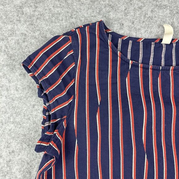 Hanna Andersson Dress Womens L Blue Stripe Shift Stretch Cap Sleeves Pockets - Picture 3 of 15